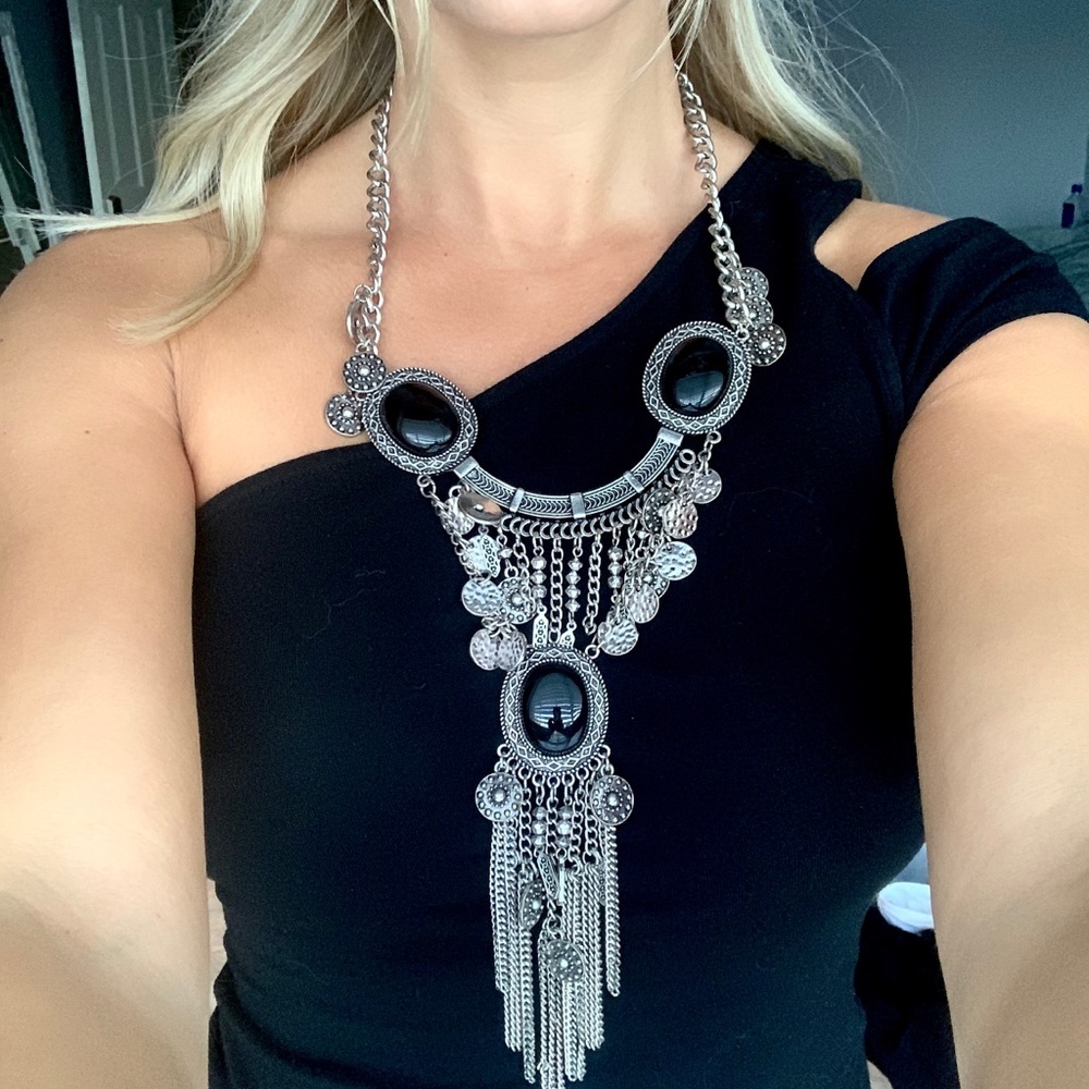 Bebe Boho Silver Statement Necklace - image 2